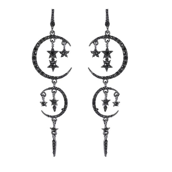 Moon & Stars Black Stones Earrings